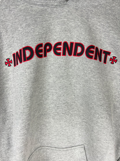 Independent Truck Co. Iron Crosses Bar Logo Front Large Iron Cross Back Heather Grey Red White Black Size L L/s Vintage Hooded Sweatshirt