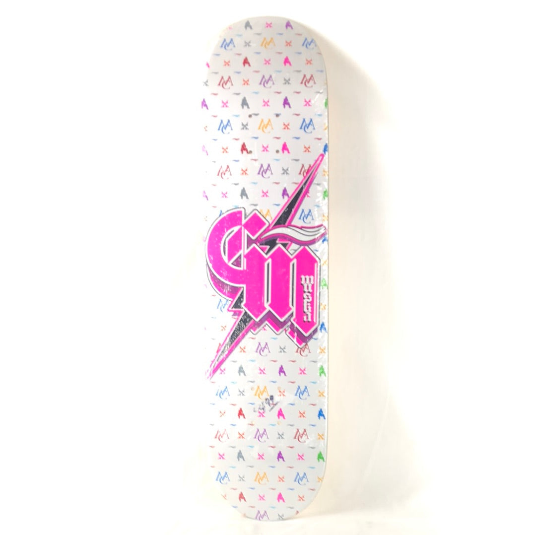 Shorty's CM Chad Muska  CM Lightning Bolt White Pink Size 7.58" Skateboard Deck