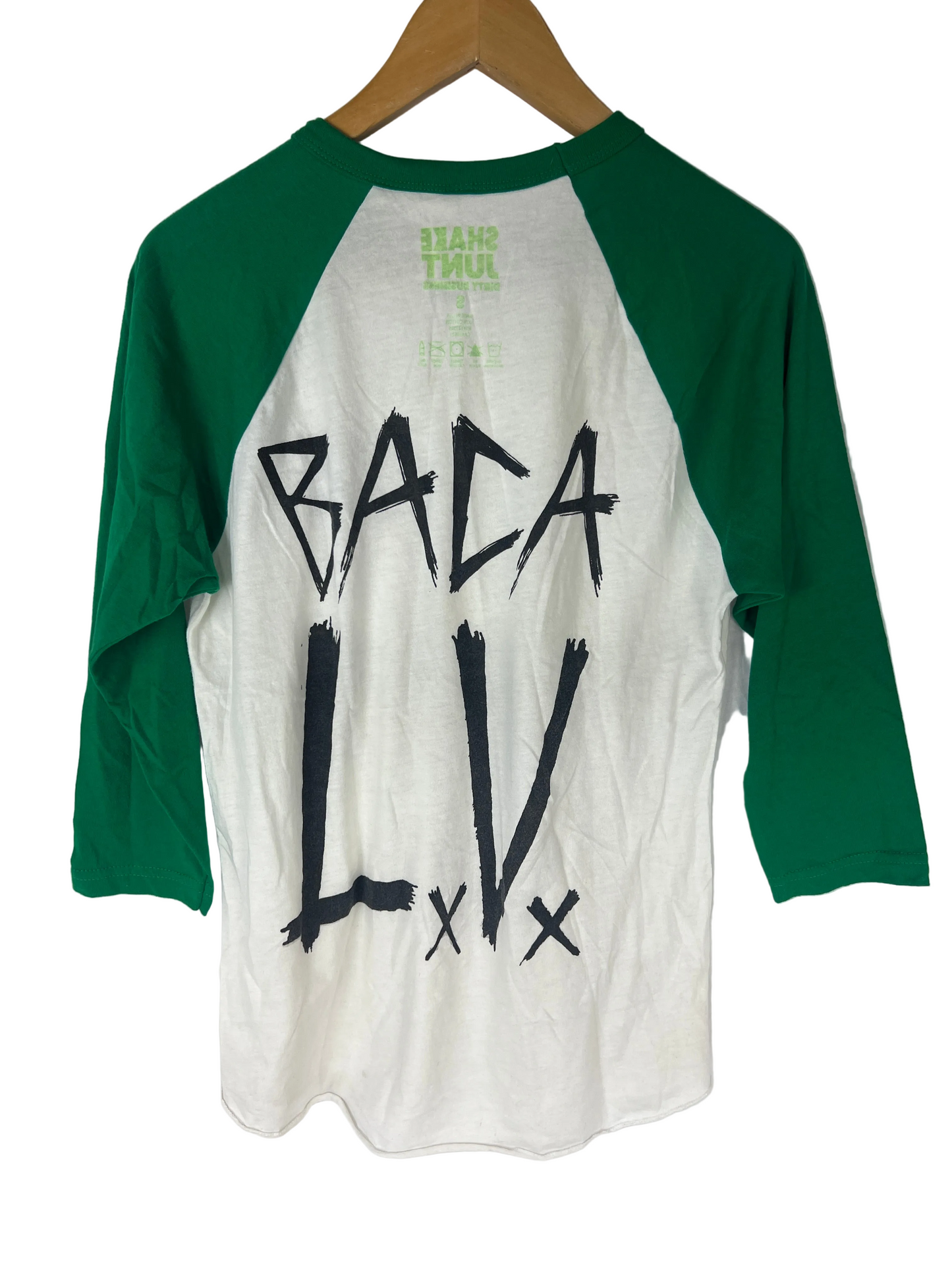 Shake Junt Sammy Baca Dirty Business L.V. White Black Green Size S L/s Vintage Raglan Baseball Shirt