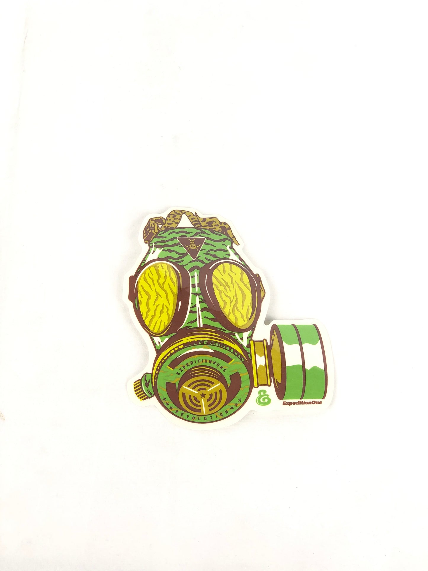 Expedition One Gas Mask Revolution Clear Green Yellow 5.5" x 5" Sticker