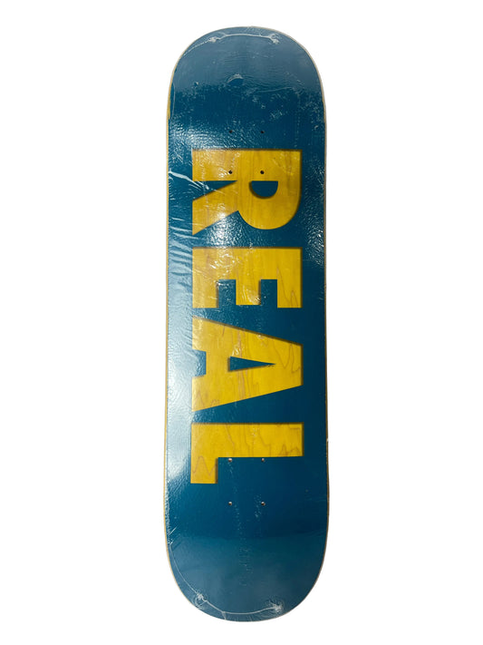 Real Team Slick Bottom REAL Raised & Embossed Woodgrain Logo Blue Tan Size 8.25" Vintage NOS Deck