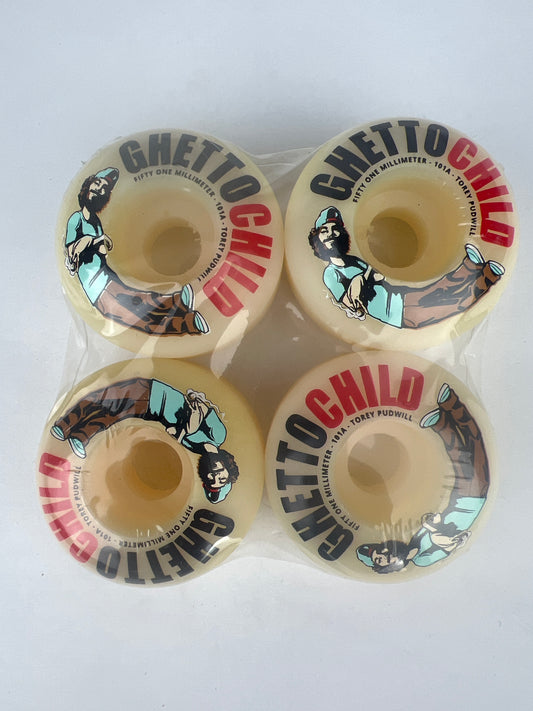 Ghetto Child Torey Pudwill Spliff White Red Black Teal Size 51MM 101A Duro Vintage NOS Wheels