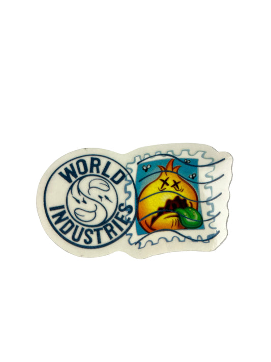 World Industries Postage Stamp Flame Boy Wet Willy Clear Blue Green Size 1.75" X 3.1" Vintage NOS Sticker