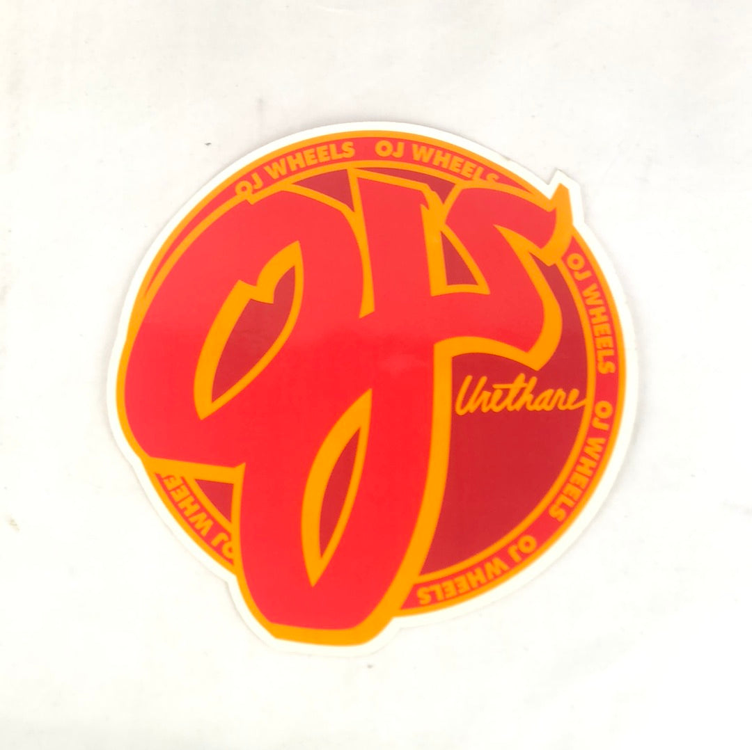 OJ Wheels "Urethane" Red Orange 8.1" (Large) Circle Sticker