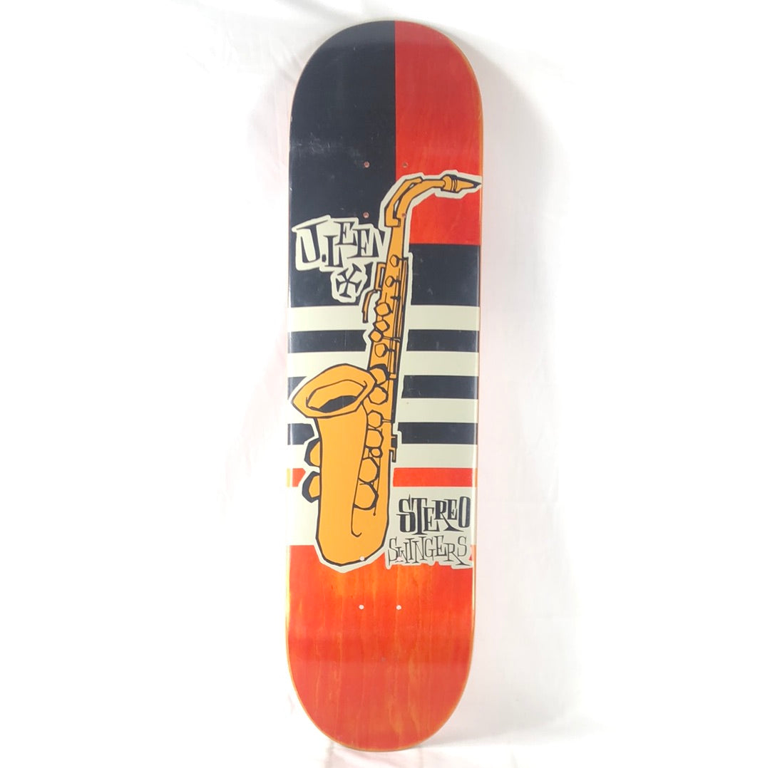 Stereo Jason Lee Swingers Saxophone Graphic Orange Blank/White/Black Size 8.25 Skateboard Deck