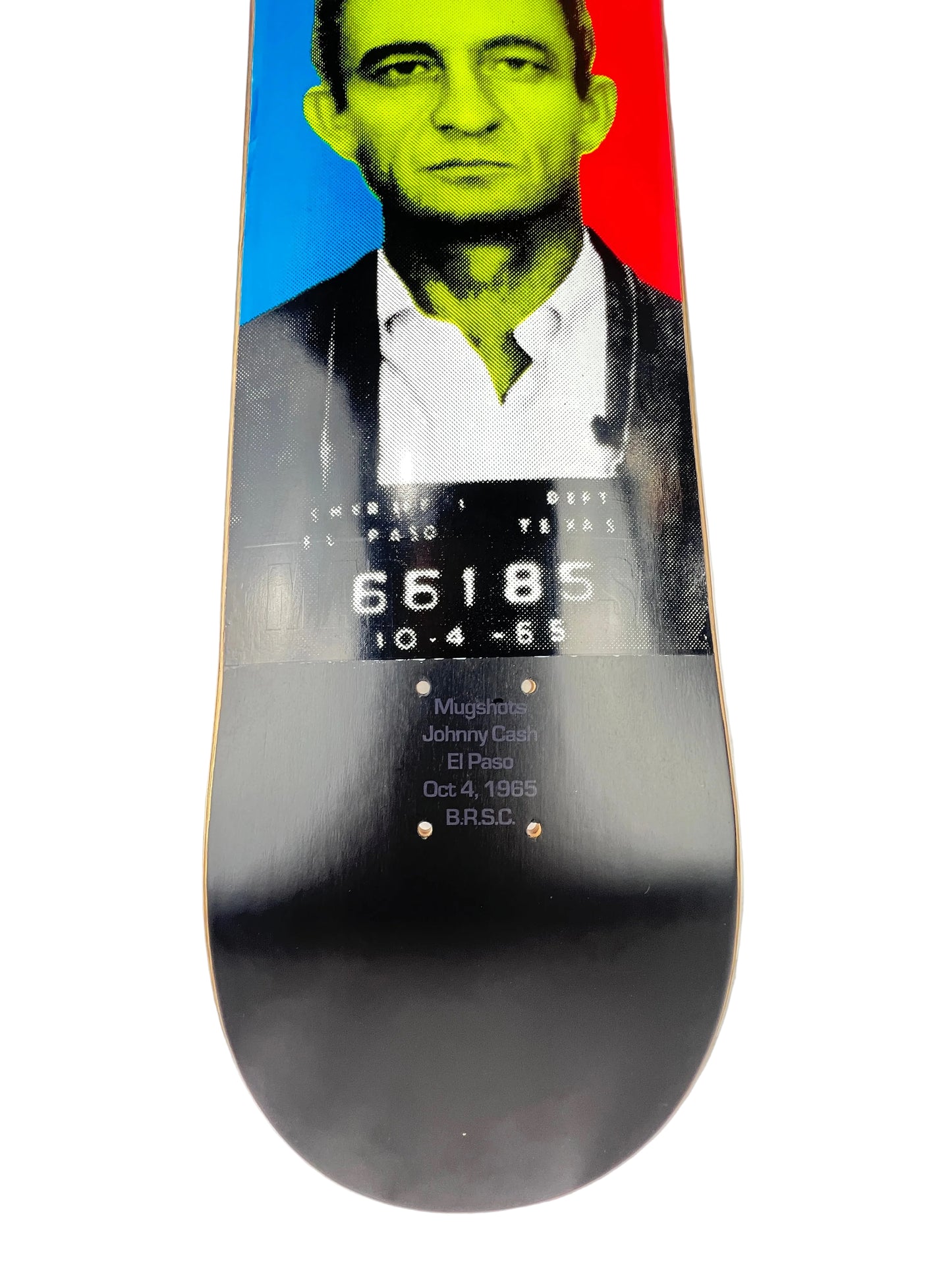 Black Rebel Skateboard Club Mugshot Series Johnny Cash El Paso TX 1965 Black Multi Size 8.25" Vintage NOS Deck