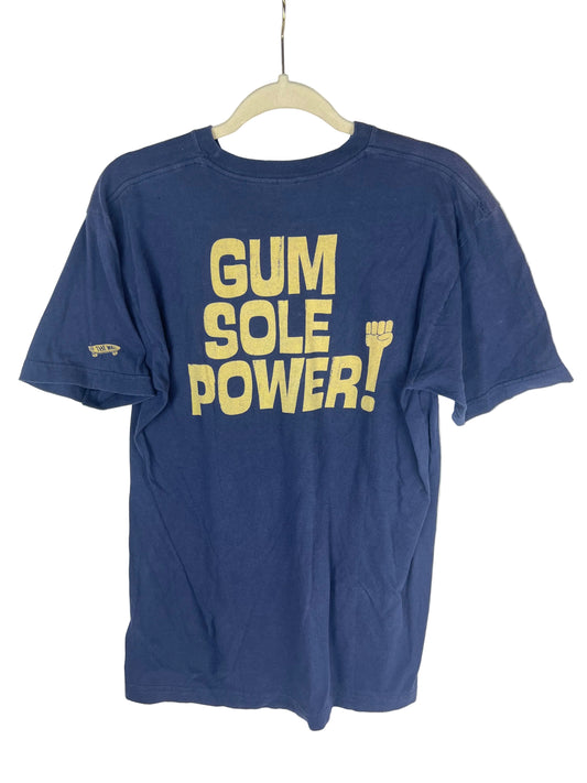Vans Gum Sole Power! Fist Off The Wall Side Logo Navy Tan Size L S/s Vintage Shirt 1991