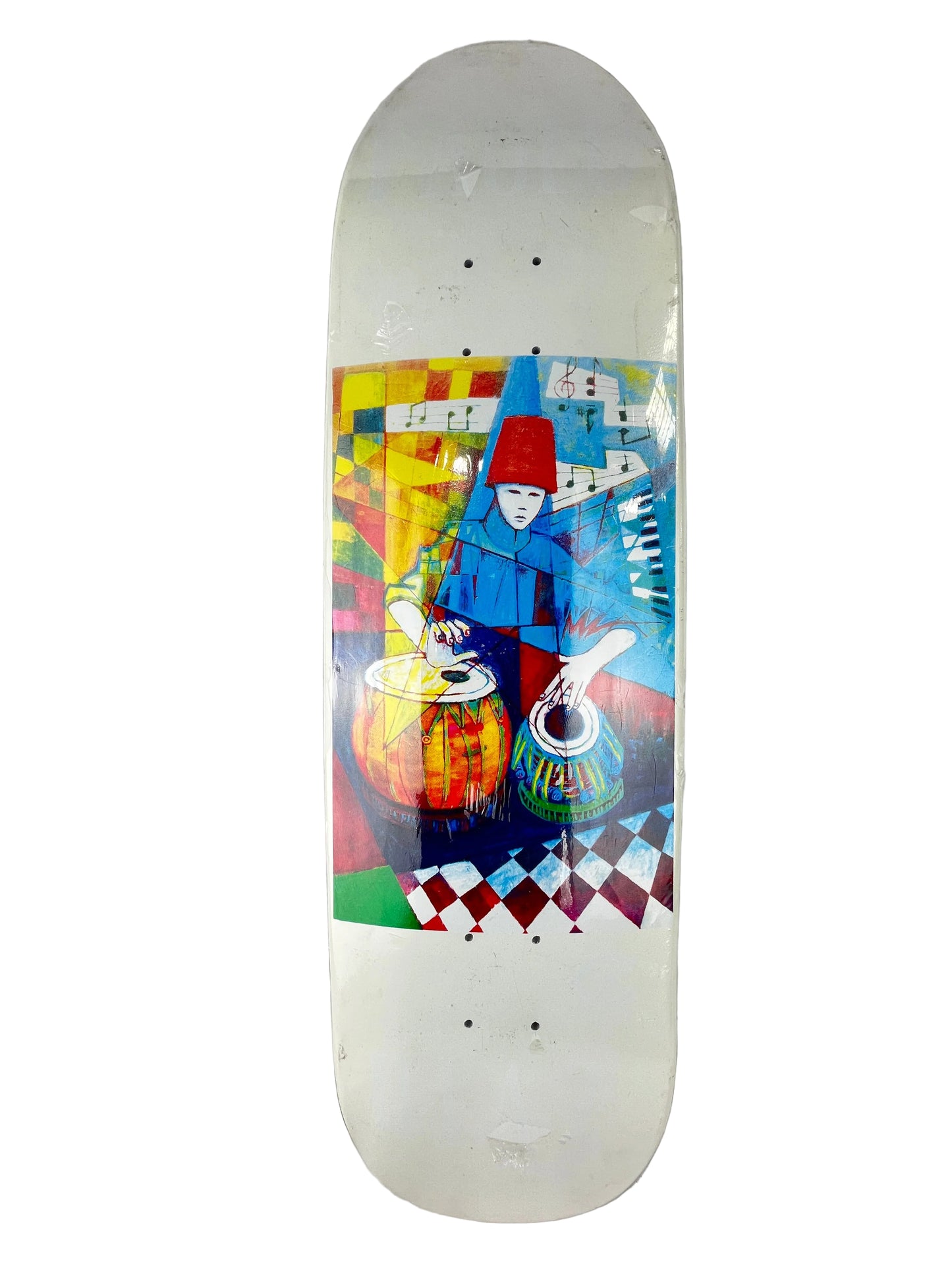 Central Paulo Diaz Bongos Watercolor Red Blue White Dip Screen Printed Full Size 9.0" Vintage NOS Shaped Deck