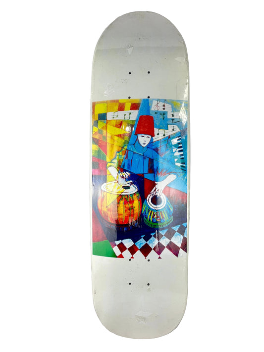 Central Paulo Diaz Bongos Watercolor Red Blue White Dip Screen Printed Full Size 9.0" Vintage NOS Shaped Deck