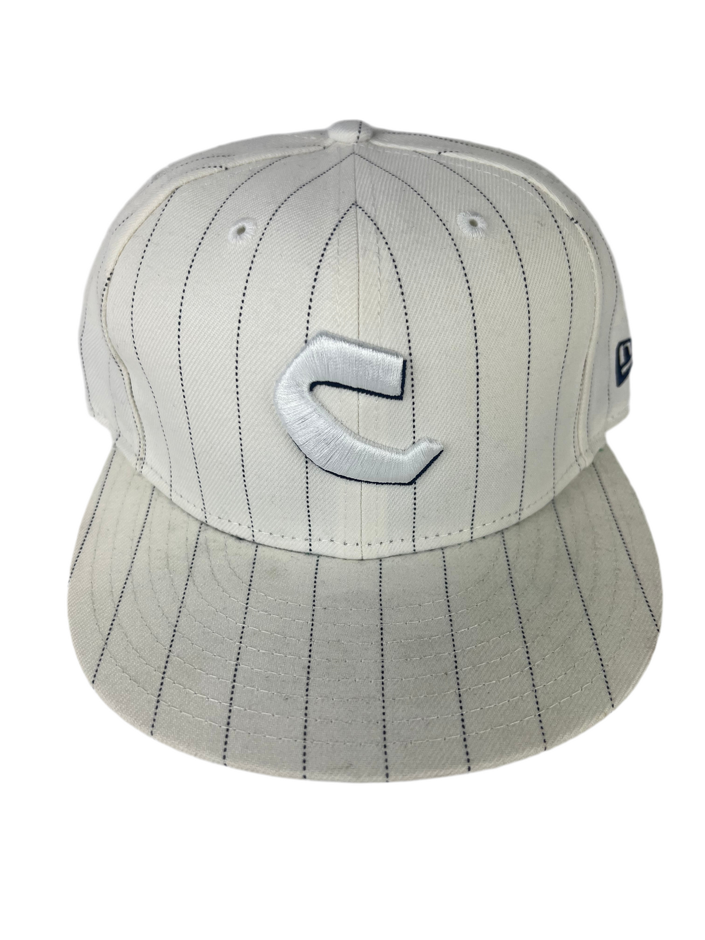 Chocolate X New Era 59Fifty Classic C Logo Front Chocolate Text Back Print Pinstriped White Black Green Under Bill Size 7 1/4 57.7cm Vintage Fitted Hat