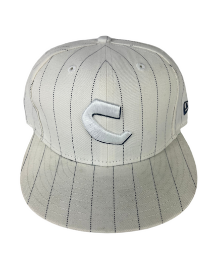Chocolate X New Era 59Fifty Classic C Logo Front Chocolate Text Back Print Pinstriped White Black Green Under Bill Size 7 1/4 57.7cm Vintage Fitted Hat