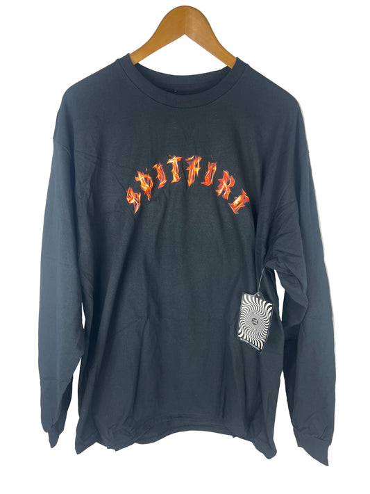 Spitfire Old English Flame Black Orange Size XL S/s Vintage Shirt