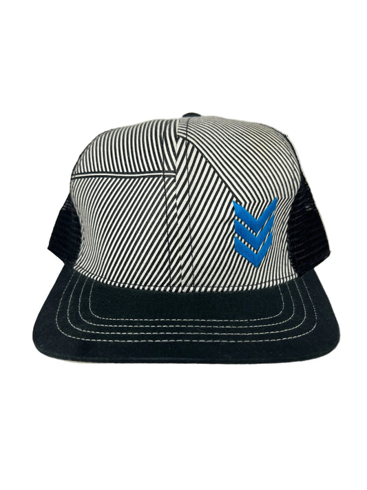 VOX Herringbone Stripes Blue White Black One Size Fits All Vintage Snapback Mesh Trucker Hat