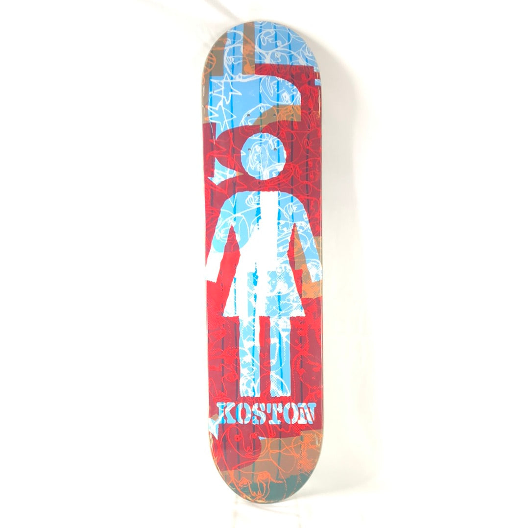 Girl Eric Koston OG Logo With Faces in Background Red/Blue/Orange/White Size 7.5 Skateboard Deck