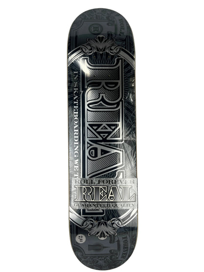 Real In Skateboarding We Trust Silver Black Size 7.81" Vintage NOS Deck