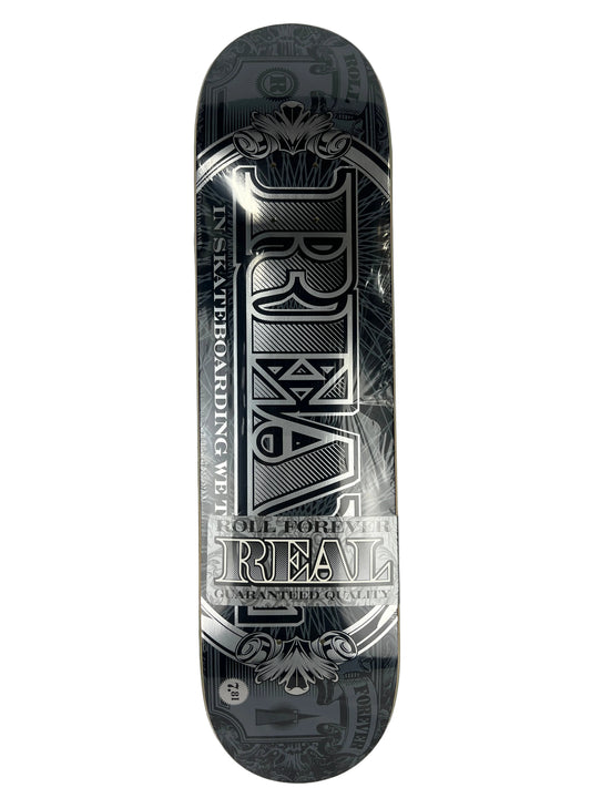 Real In Skateboarding We Trust Silver Black Size 7.81" Vintage NOS Deck