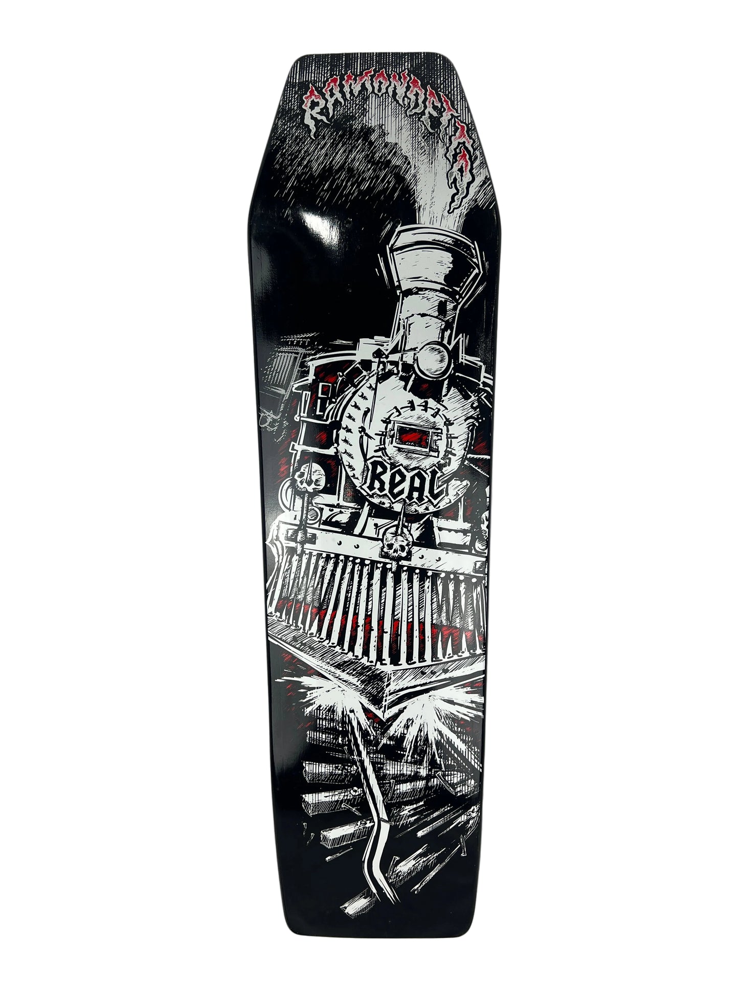 Real Peter Ramondetta Crazy Train Coffin Black White Red Size 8.375" X 30.25" Vintage NOS Shaped Cruiser Deck