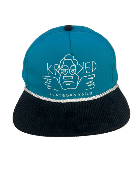 Krooked Mark Gonzales Graphic Blue White Black Corduroy One Size Fits All Vintage Snapback Canvas Hat