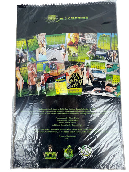 Creature Babes Black Green Multi 19.3" X 12.3" Vintage Calendar 2013