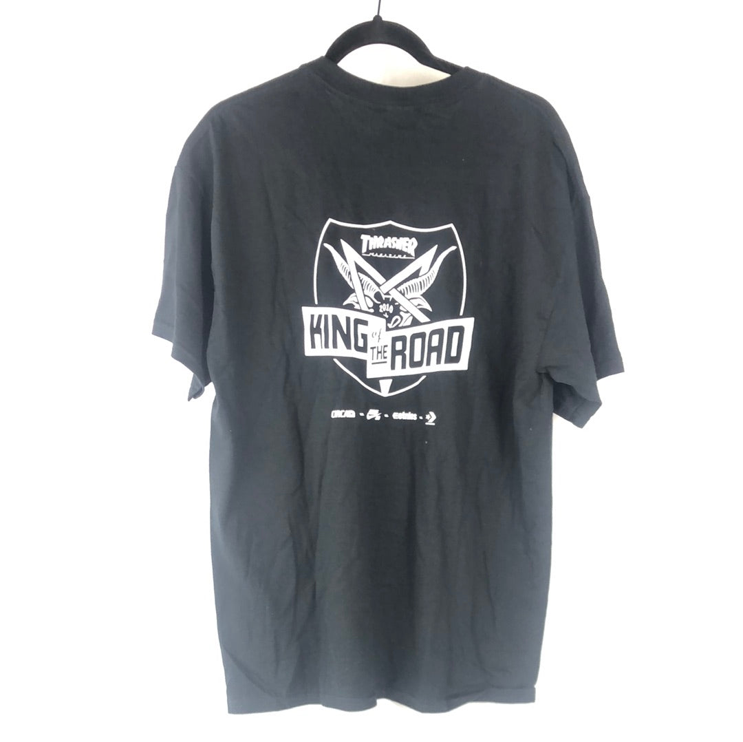Thrasher King of the Road 2010 Chest and Back Logo Black White Size L S/s Shirt