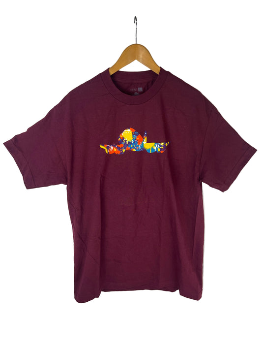 Fly Society Airplane Tie Dye Burgundy Size L S/s Vintage Shirt