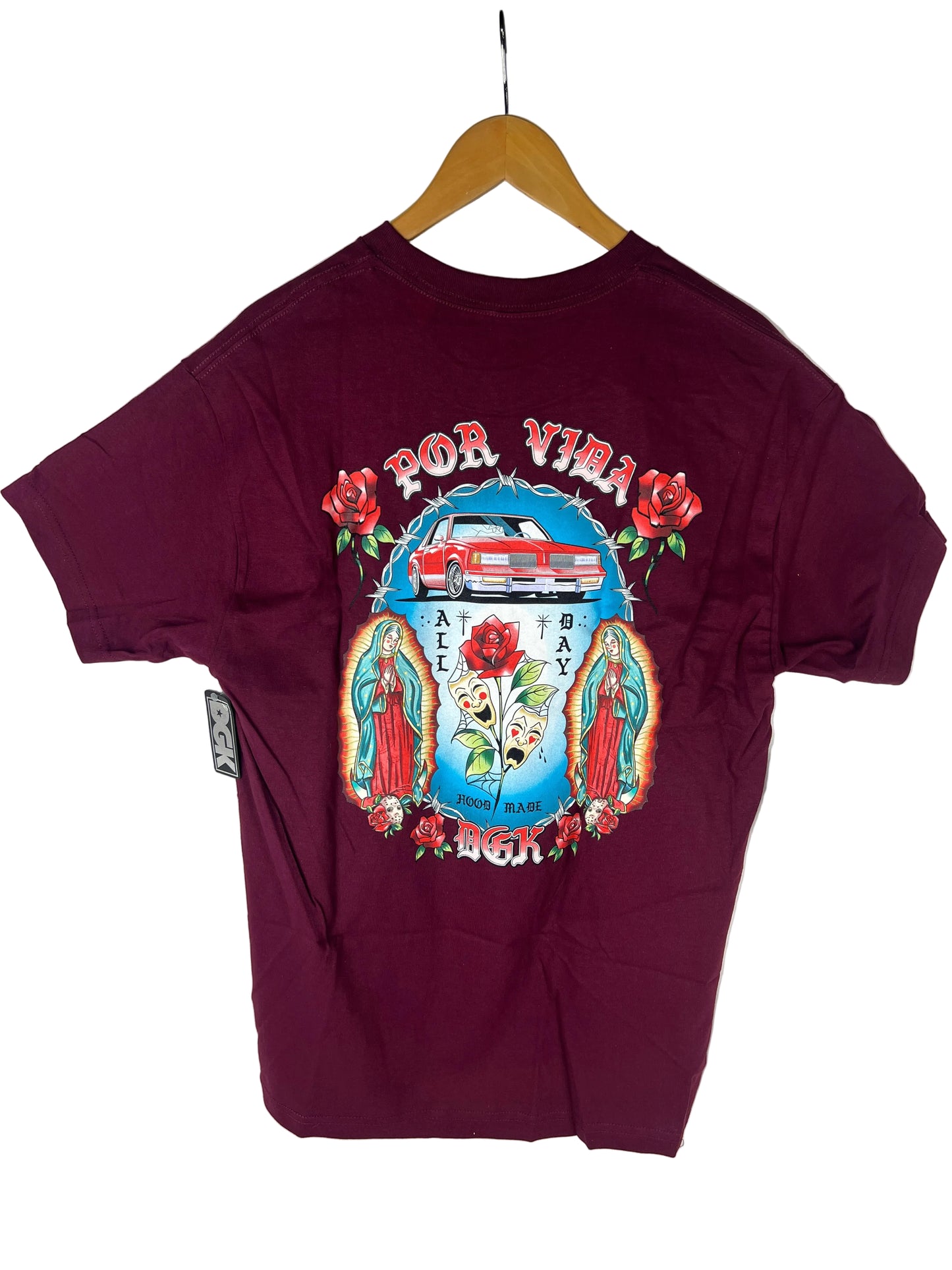 DGK Vida Loco Rose Burgundy Red Green Size L S/s Vintage Shirt 2003