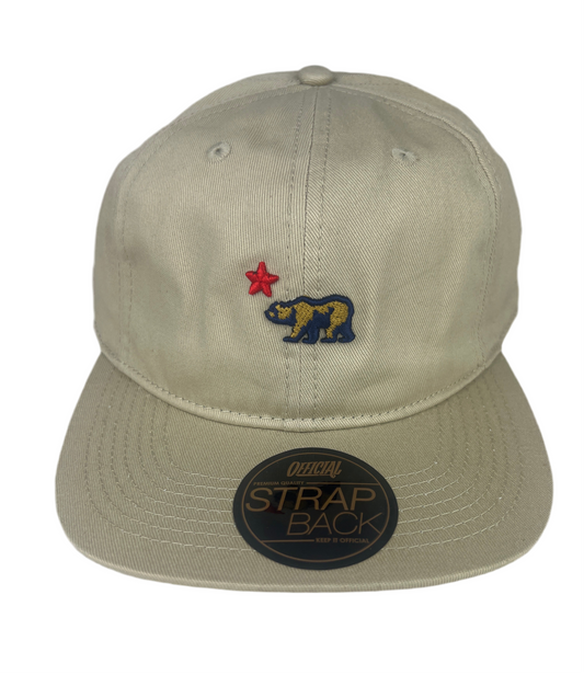 Official California Republic Bear & Star Cream Gold Blue Red One Size Fits All Vintage Leather Strapback Hat