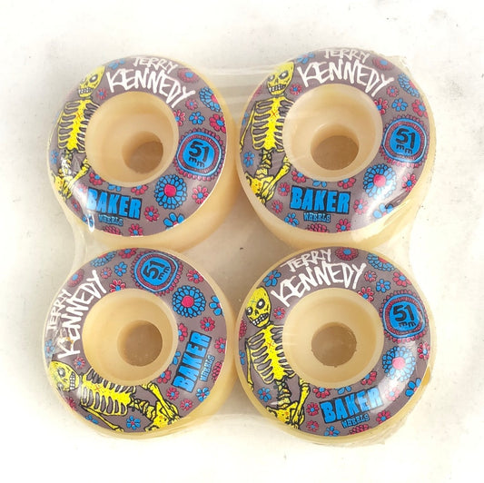 Baker TK Day of The Dead Graphic Yellow Blue Grey White 51mm  NOS Skateboard Wheels