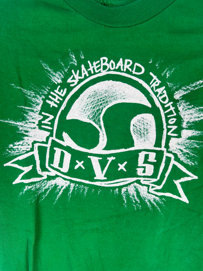 DVS In The Skateboard Tradition Splat Logo Green White Size L S/s Vintage Shirt