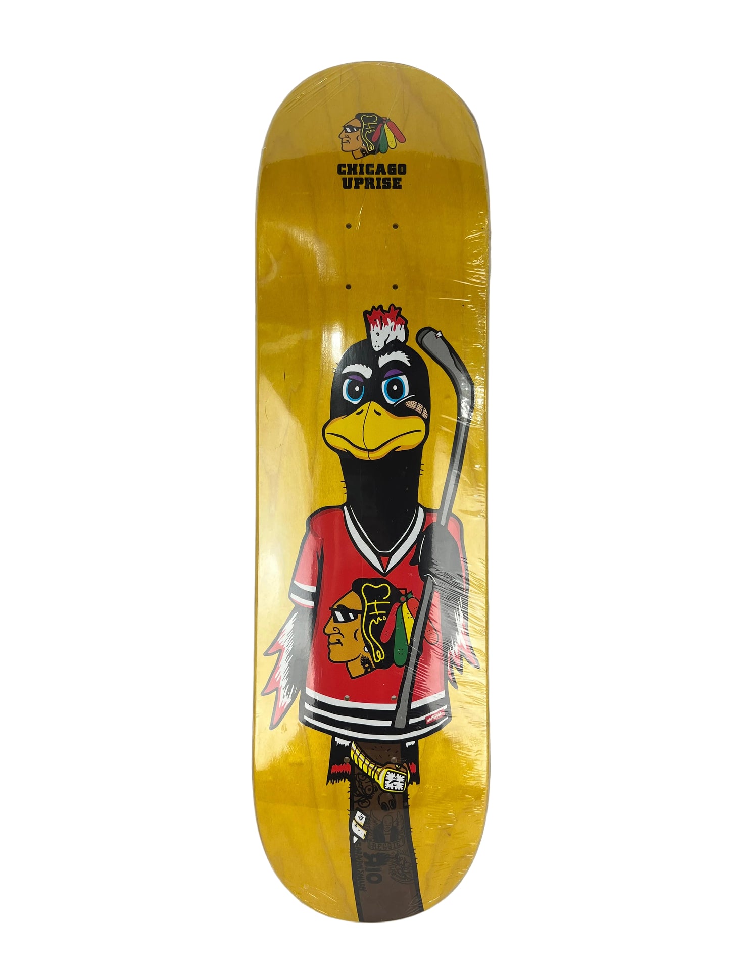 Uprise X Felipe Motta Uprise Pups Mascot Series Chicago Blackhawks Natural Woodgrain Red Green Yellow Size 8.25" Vintage NOS Deck