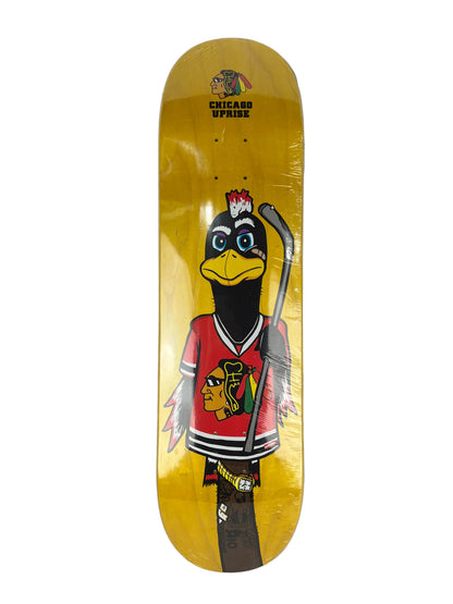 Uprise X Felipe Motta Uprise Pups Mascot Series Chicago Blackhawks Natural Woodgrain Red Green Yellow Size 8.25" Vintage NOS Deck