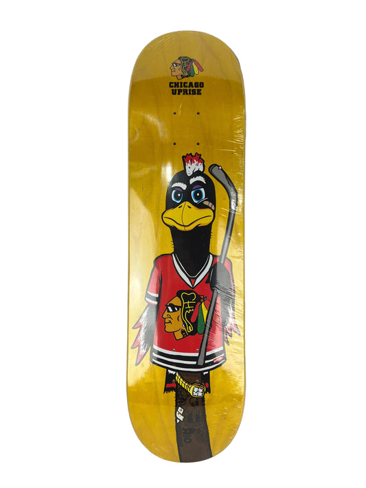 Uprise X Felipe Motta Uprise Pups Mascot Series Chicago Blackhawks Natural Woodgrain Red Green Yellow Size 8.25" Vintage NOS Deck