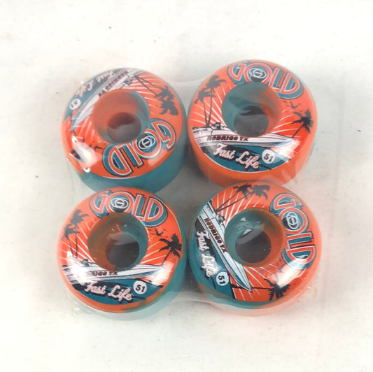 Gold Rodrigo TX Fast Life Orange Blue 51mm Skateboard Wheels