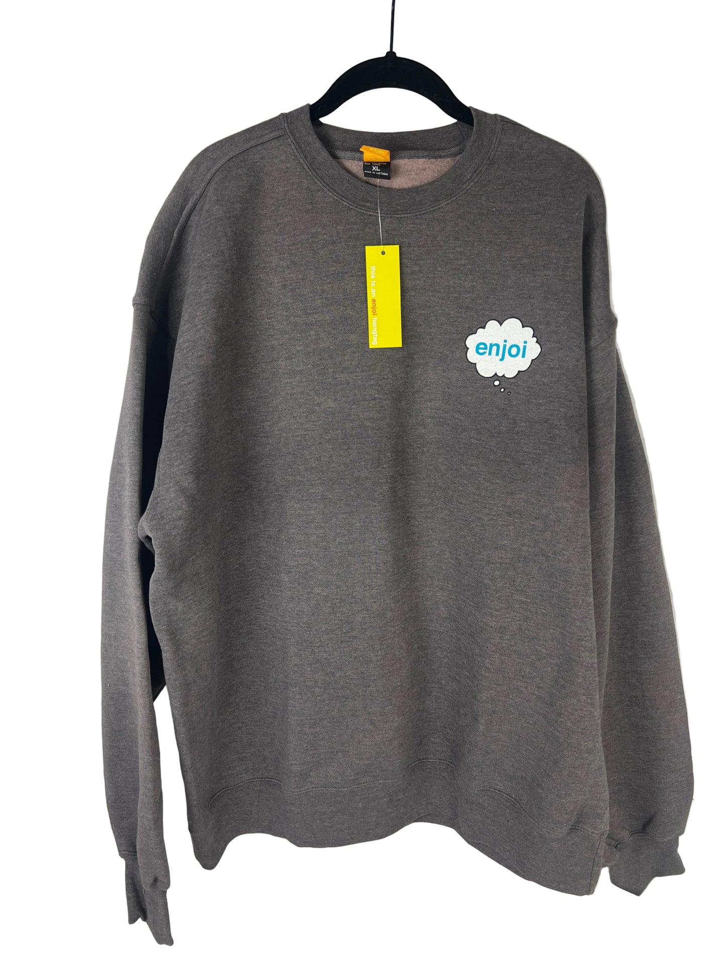 Enjoi Deep Thought Crew Heather Gray Blue White Black Size XL L/S Vintage Crewneck Sweatshirt