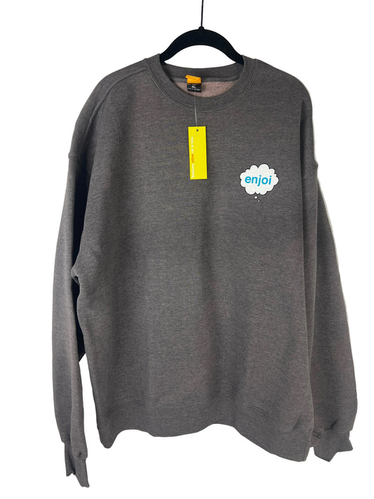 Enjoi Deep Thought Crew Heather Gray Blue White Black Size XL L/S Vintage Crewneck Sweatshirt
