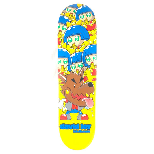 Birdhouse David Loy Signed Dog and Girl Robots Yellow/Brown/Blue 8.38" Skateboard Deck