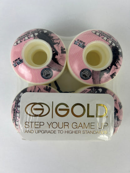 Gold Wheels New Money Pink White Black Size 51MM 101A Duro Vintage NOS Wheels