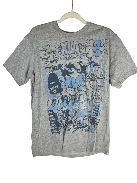 XLA Trashed Thrasher Magazine Font Spoof Multi Graphic Graffiti Handstyle Grey Blue Size L S/s Vintage Shirt
