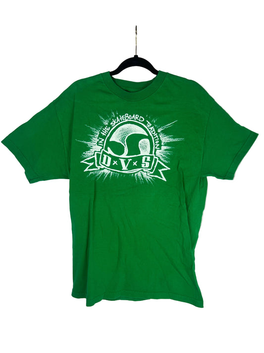 DVS In The Skateboard Tradition Splat Logo Green White Size L S/s Vintage Shirt