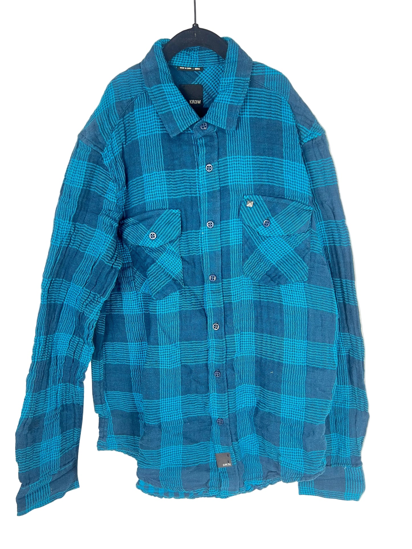Krew KR3W Hardee Blue Plaid Size S L/s Vintage Button Up Pocket Shirt