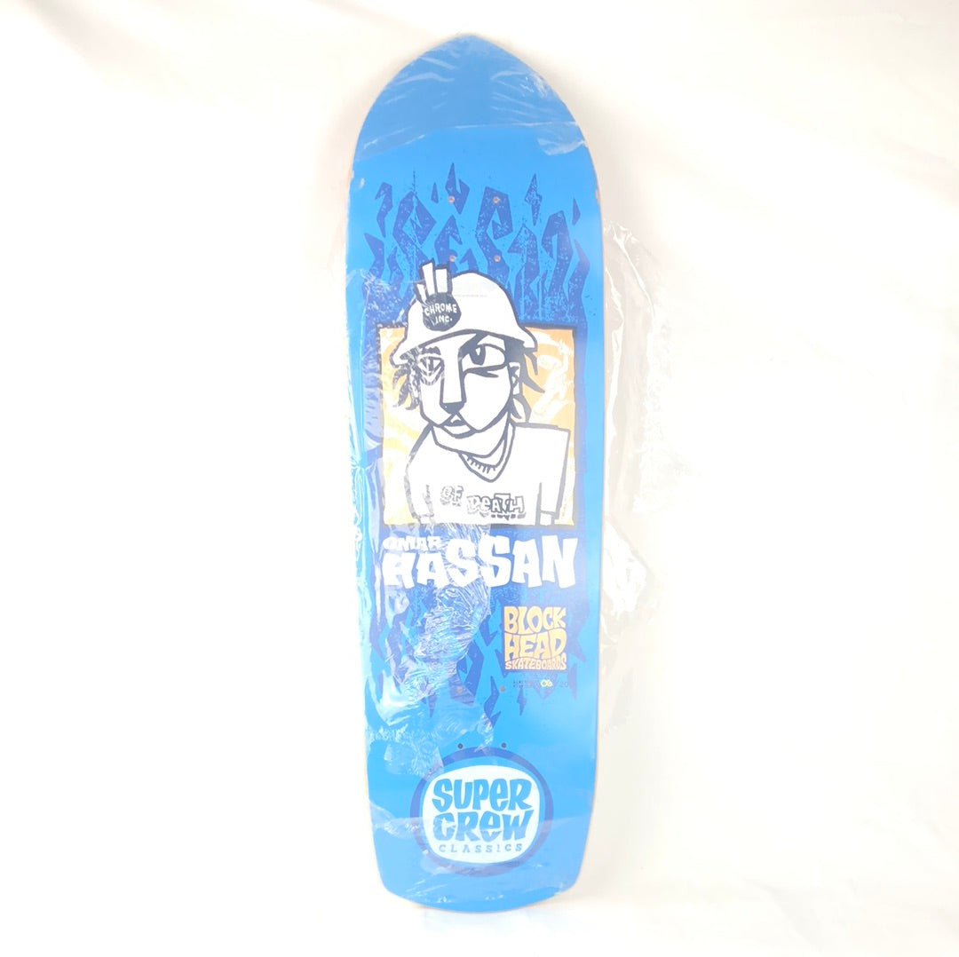 Blockhead Omar Hassan Super Crew Classic Signed Limited Edition 6/200 Blue/White Size 9.625 Shaped Skateboard Deck 20040