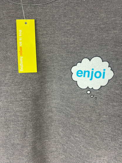 Enjoi Deep Thought Crew Heather Gray Blue White Black Size XL L/S Vintage Crewneck Sweatshirt