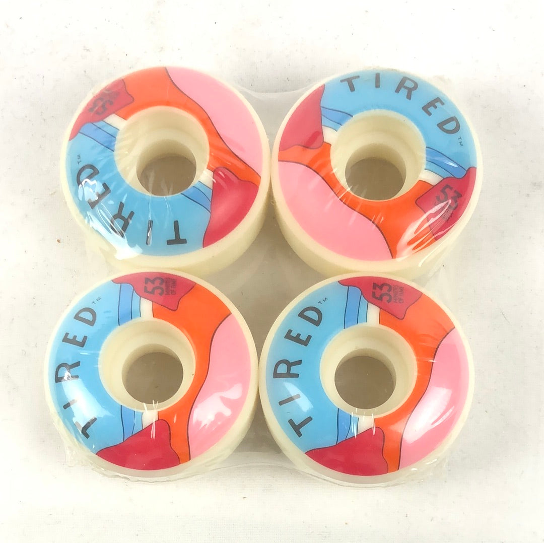 Tired Logo Blue Red Orange Pink 53mm Skateboard Wheels