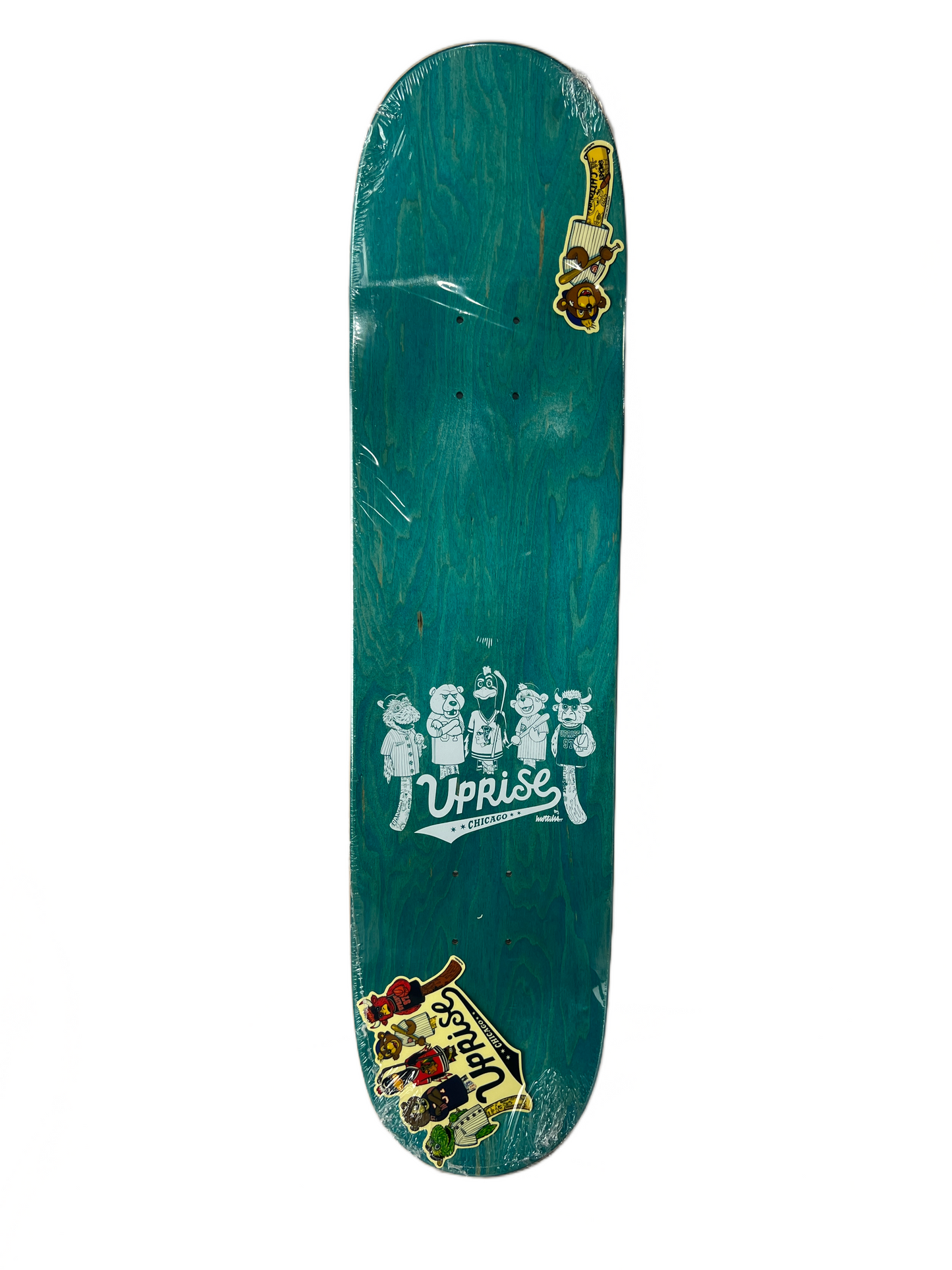 Uprise X Felipe Motta Uprise Pups Mascot Series Chicago Cubs Turquoise Woodgrain White Blue Red Size 8.0" Vintage NOS Deck