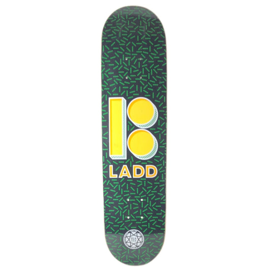 Plan B PJ Ladd Sprinkle B Graphic Black/Green/Yellow/White Size 7.75 Skateboard Deck