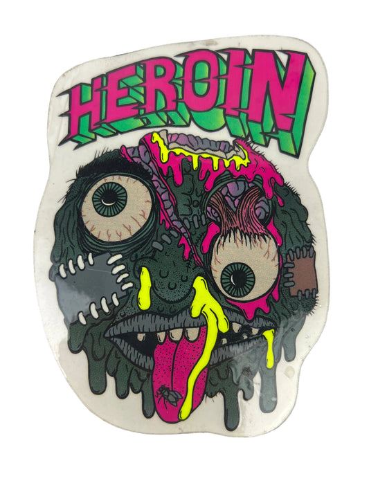 Heroin Zombie Face Eating Fly Clear Pink Green Multi 5" X 3.75" Vintage NOS Sticker