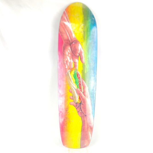 Powell Peralta Hot Dog Handoff Blue/Yellow/Pink/Multi Color Size 8.38" Shaped Skaeboard Deck