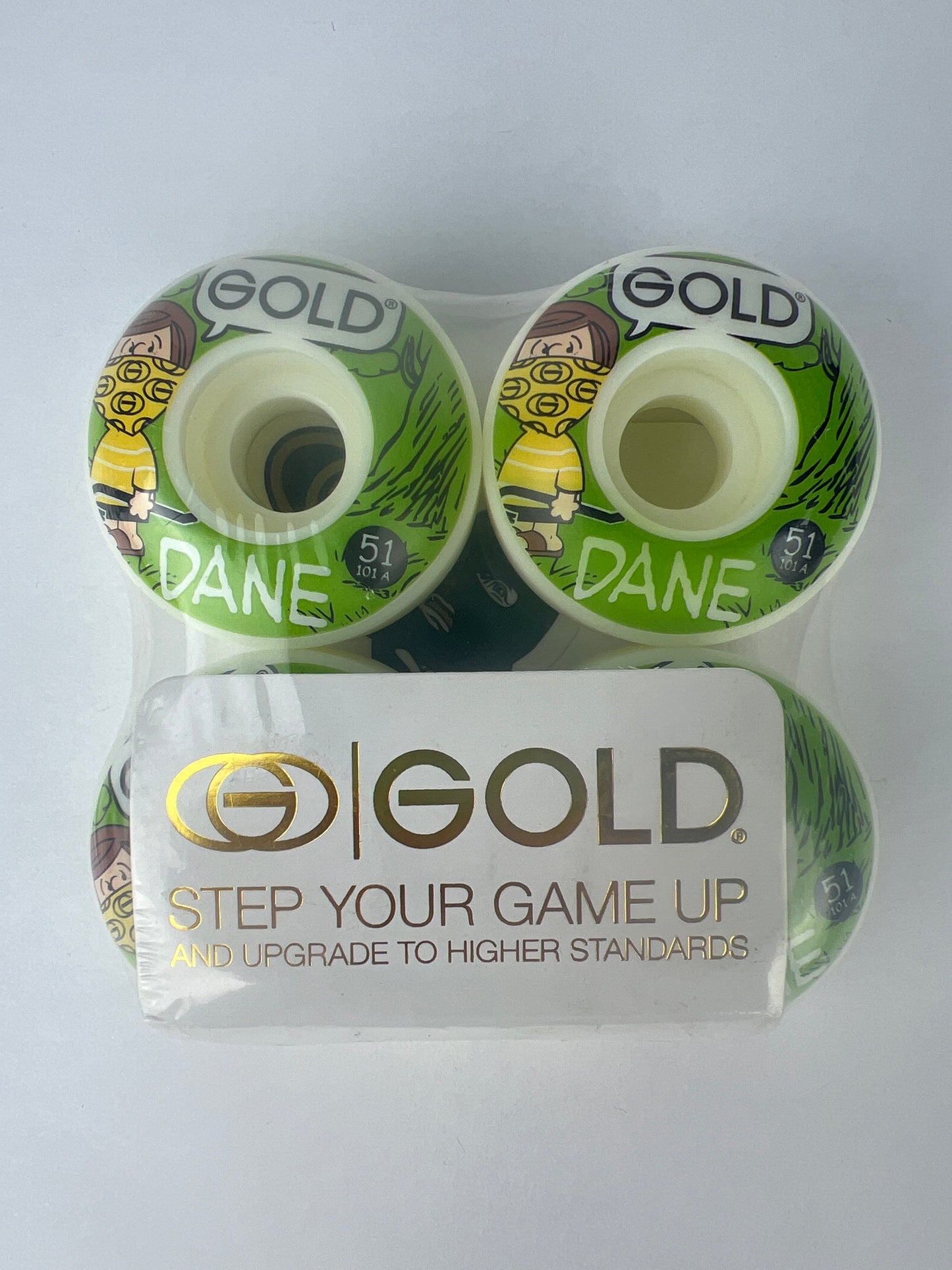 Gold Wheels Dane Vaughn Charlie Brown Green White Multi Size 51MM 101A Vintage NOS Wheels