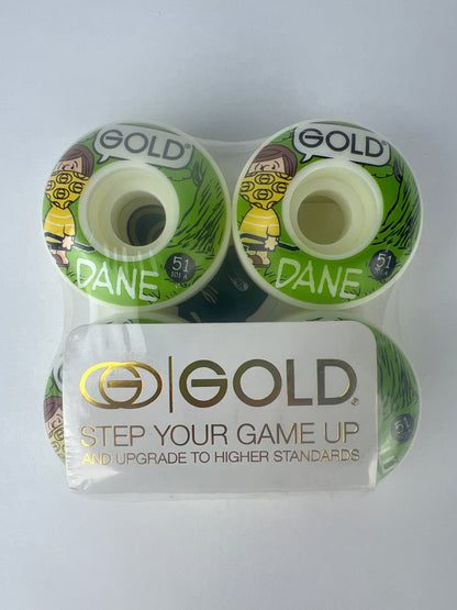 Gold Wheels Dane Vaughn Charlie Brown Green White Multi Size 51MM 101A Vintage NOS Wheels