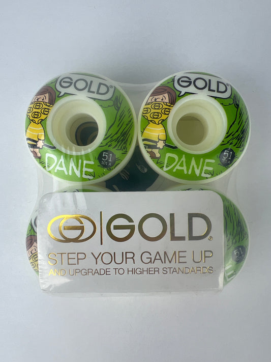 Gold Wheels Dane Vaughn Charlie Brown Green White Multi Size 51MM 101A Vintage NOS Wheels